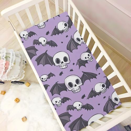 Qilmy Bats and Skulls Crib Sheet Soft Breathable Baby Bedding