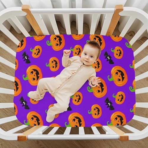 Qilmy Halloween Pumpkins Crib Sheet for Baby Playard Toddler Bed
