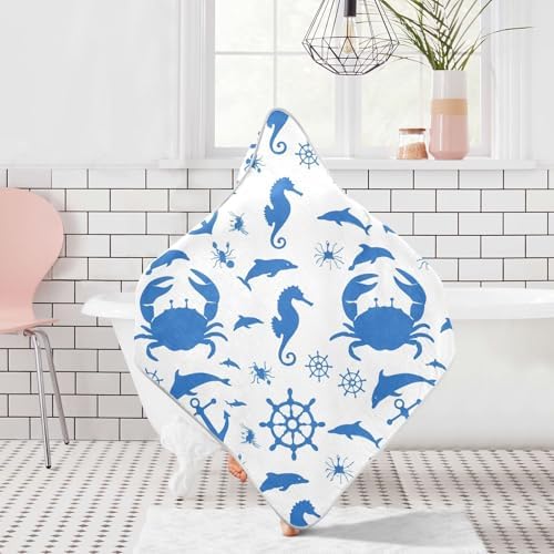 Bulletgxll Blue Sea Animals Hooded Towel