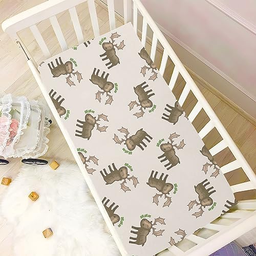 Burbuja Moose Cartoon Crib Sheet Soft Breathable Fitted 28 x 52 in