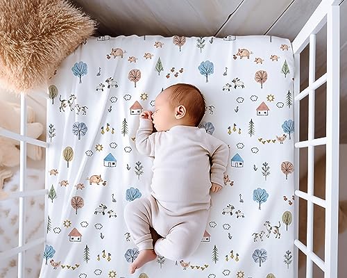 Crib Sheets Neutral - 2 Pack Organic Cotton Blend Farm Animals