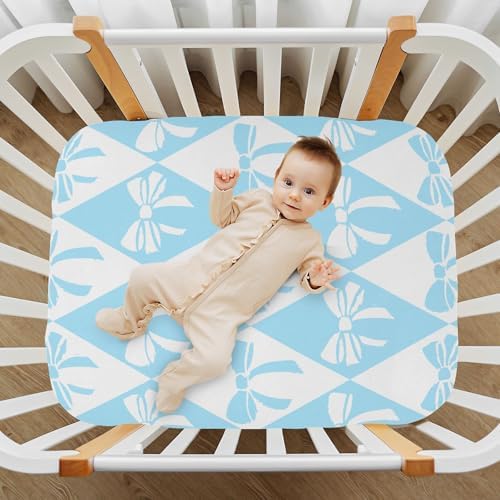 KICPOAY Checkered Blue Fitted Crib Sheets for Baby Toddler