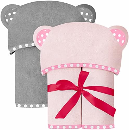 ELSVIN Set of 2 Hooded Baby Towels Pink and Grey