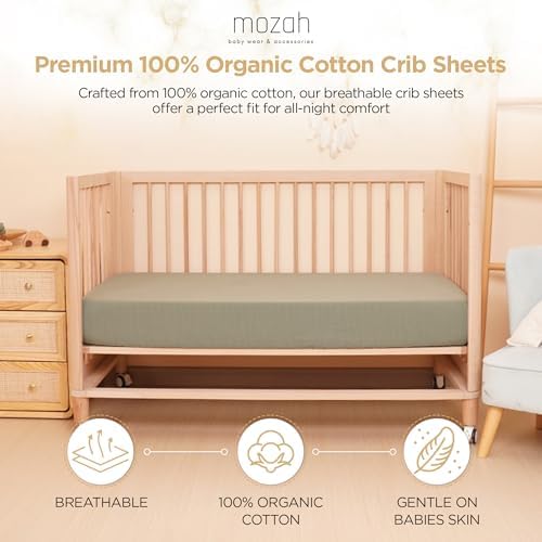 MOZAH Organic Muslin Crib Sheets - 2 Pack - Green