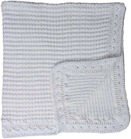 Baby Fancy Christening White Hand Crochet ShawlBlanket Ripple 39 x 22 in