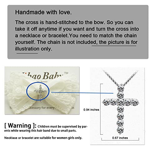 Nihao Baby White Cotton Bow Headband with Cross for Baptism