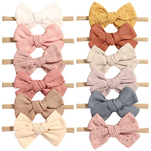 Jollybows 40pcs Baby Girls Grosgrain Ribbon Hair Bows Headbands 12pcs Nylon Elastic Headbands