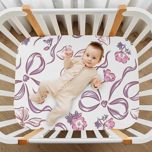 KICPOAY Pink Nemophila Flowers Crib Sheets 52 x 28 in
