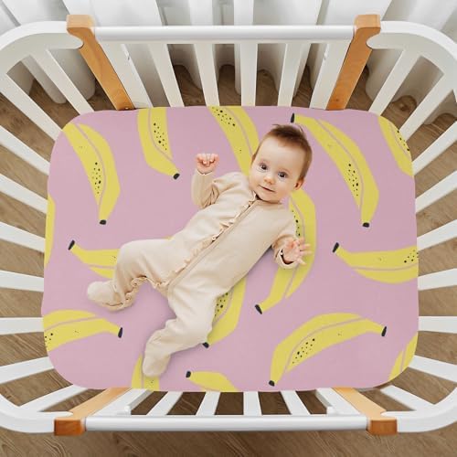 Tropical Banana Doodle Pink Fitted Crib Sheets for Baby Toddler