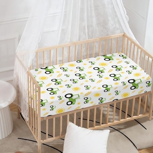 QINBEIDU Green Crib Sheet 28x52 Farm Tractor Pattern
