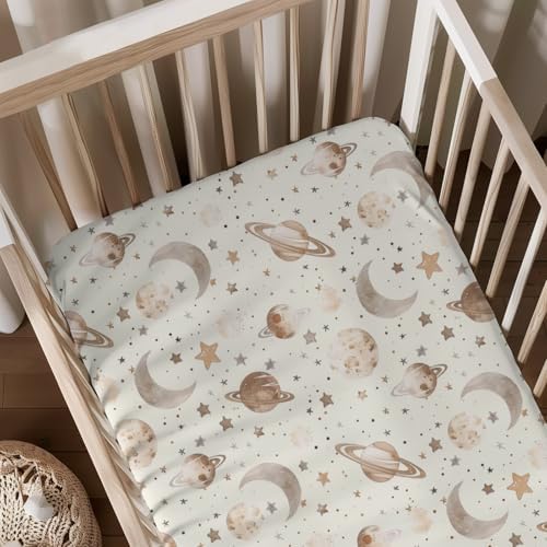 Space Moon Stars Planet Pattern Crib Sheet for Boys Girls