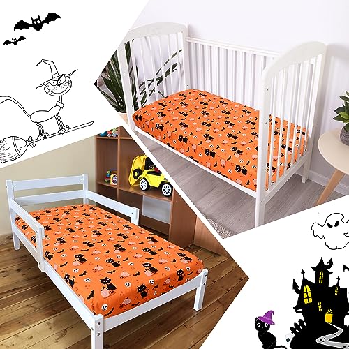 Cloele Halloween Pumpkin Crib Sheet - Orange Standard Crib and Toddler Mattress Sheet
