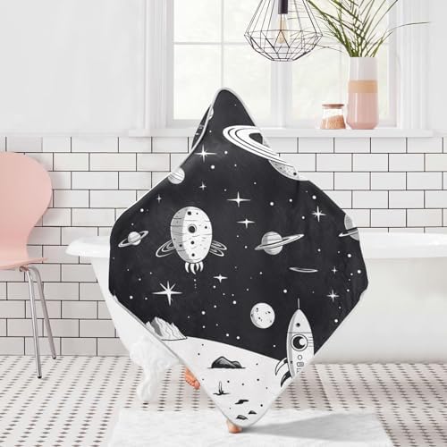 Space Themed Baby Hooded Towel 35x35 Inch