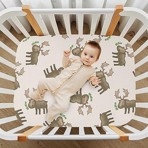 Burbuja Moose Cartoon Crib Sheet Soft Breathable Fitted 28 x 52 in