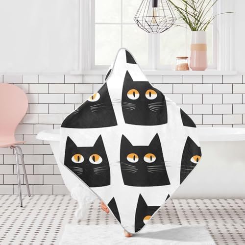 Doodle Cute Black Cat Baby Bath Towel 35x35 Inches