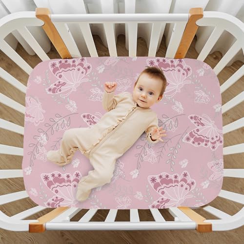 Butterflys Light Pink Fitted Crib Sheets for Baby