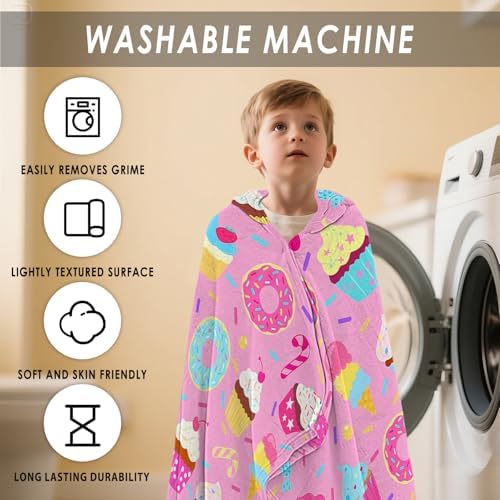 Pink Cartoon Cake Hooded Beach Towel for Kids