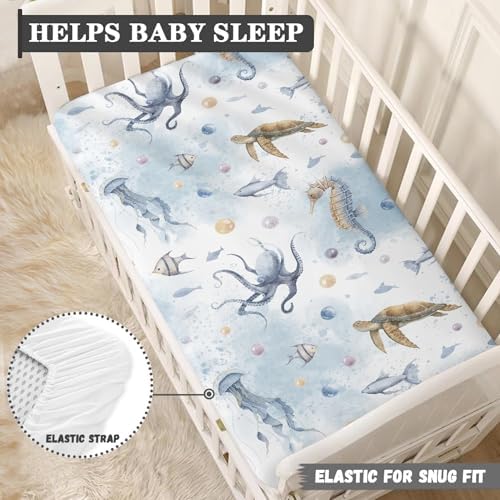 Colorful Underwater Animal Crib Sheet 28x52