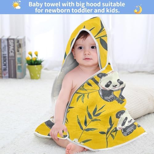 Cute Pandas Baby Hooded Towel 35x35 Inch Soft Cotton