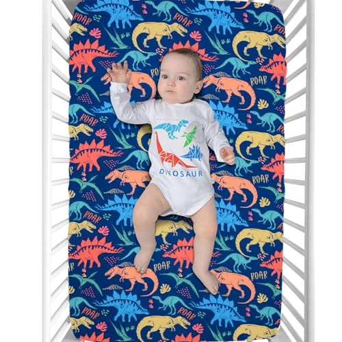 Cloele Dinosaur Crib Sheet for Boys - Navy 1