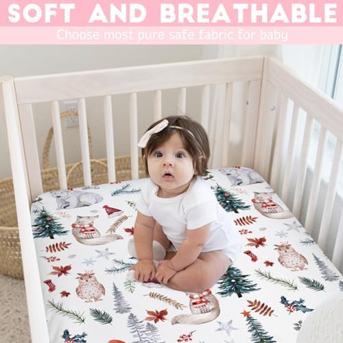 Cute Animals Crib Sheet 52x28 Winter Holiday Fitted Mattress Cover