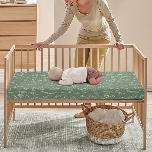 Wildflowers Meadow Fitted Crib Sheet 28x52 Green Sage