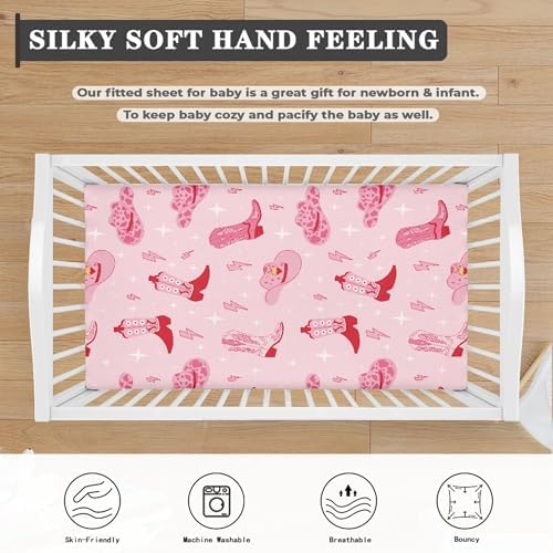 Streeyiu Pink Western Boots Baby Crib Sheets for Boys Girls