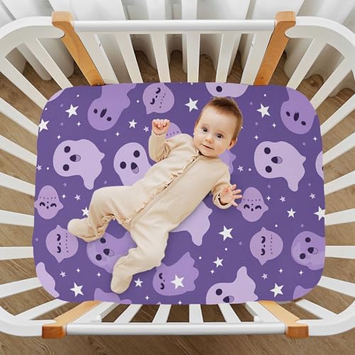 Qilmy Cute Ghost Pattern Fitted Crib Sheet for Girls and Boys