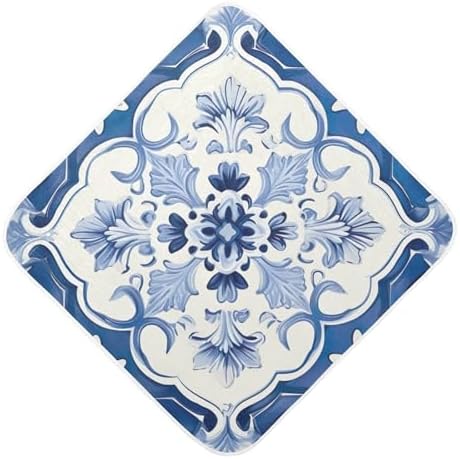 PaChyLuu Blue White Tiled Pattern Baby Hooded Towel 35x35 Inch