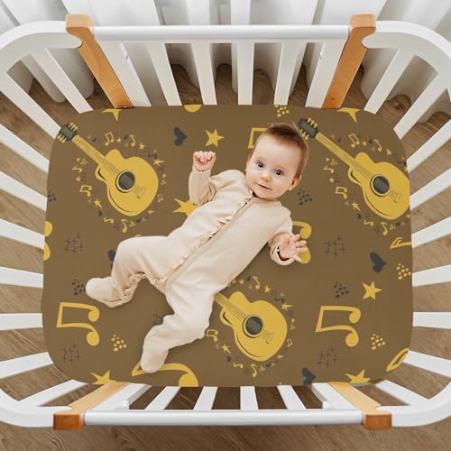 Brown Guitar Stars Notes Crib Sheet for Baby