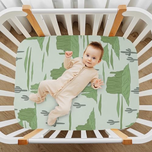 Western Desert Cactus Green Crib Sheets for Baby Toddler