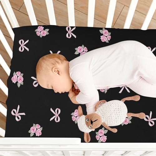 KICPOAY Pink Rose Playard Crib Sheets 52x28in