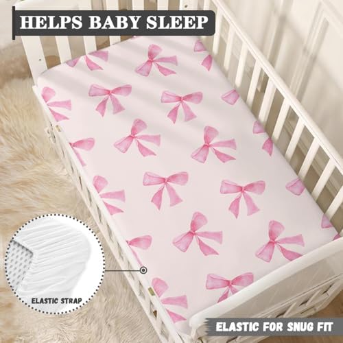 Streeyiu Pink Bow Fitted Crib Sheet for Boys Girls 52x28x8 in