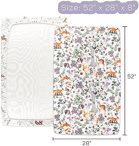 CARUILI Fitted Crib Sheets 2 Pack Woodland Animal Design