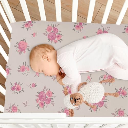 KICPOAY Spring Pink Flowers Fitted Crib Sheets