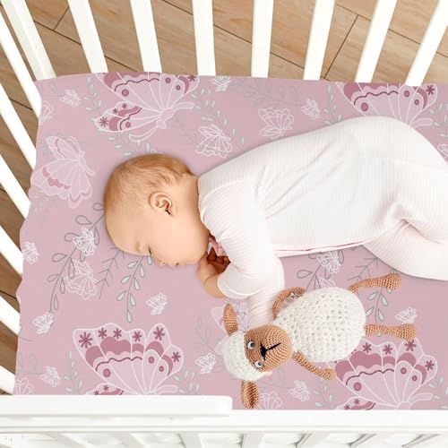 Butterflys Light Pink Fitted Crib Sheets for Baby