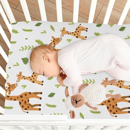 Cute Giraffes Leaves Fitted Crib Sheets for Baby Toddler