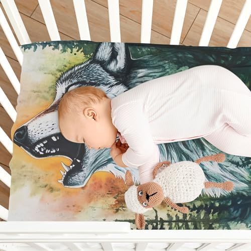 Qilmy Howling Wolf Crib Sheet for Babies Soft Breathable and Snug Fit