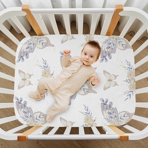Yellow Butterfly Flower Leaves Crib Sheet 52x28in for Baby