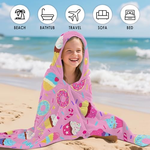 Pink Cartoon Cake Hooded Beach Towel for Kids