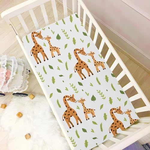 Cute Giraffes Leaves Fitted Crib Sheets for Baby Toddler