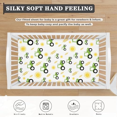 QINBEIDU Green Crib Sheet 28x52 Farm Tractor Pattern