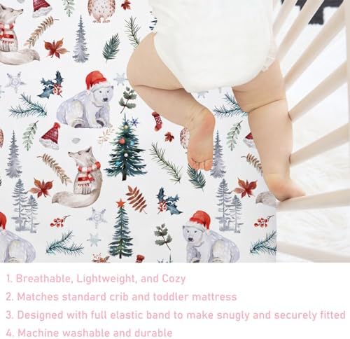 Cute Animals Crib Sheet 52x28 Winter Holiday Fitted Mattress Cover