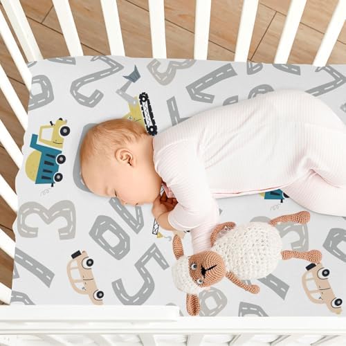 KICPOAY Track Road Truck Numbers Fitted Crib Sheets