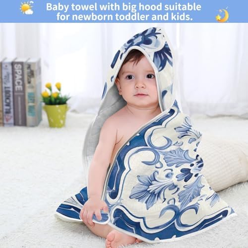 PaChyLuu Blue White Tiled Pattern Baby Hooded Towel 35x35 Inch