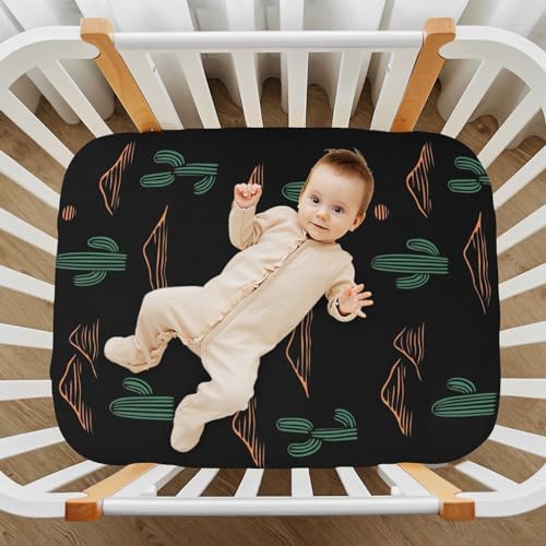 Cactus Mountain Black Fitted Crib Sheets for Baby Playard