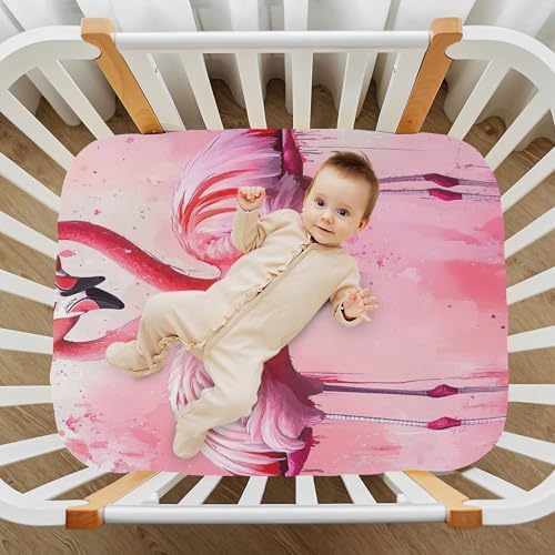 Qilmy Flamingos in Love Fitted Crib Sheet for Baby Sleep