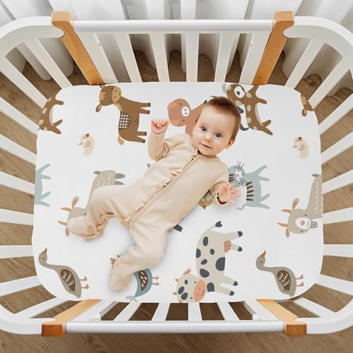Lamb Donkey Cow Dog Crib Sheet Stretchy Playard Sheet for Baby Toddler