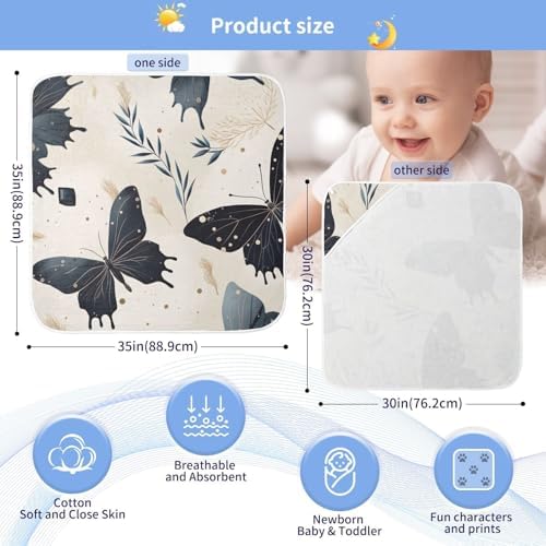 Black Butterflies Baby Hooded Towel Soft Cotton Ultra Absorbent 35x35 Inch