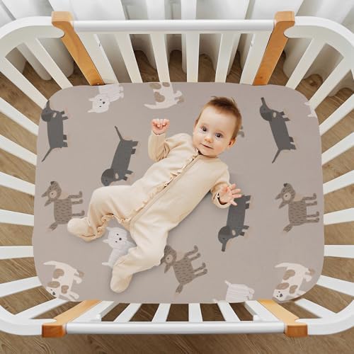 KICPOAY Doodles Brown Crib Sheets Playard Sheet for Baby Toddler